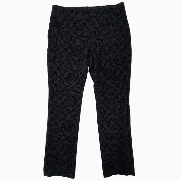 Chico's Women's Black Damask Velvet Pull On Pants Size 10R Career Fall Holiday - Picture 1 of 8